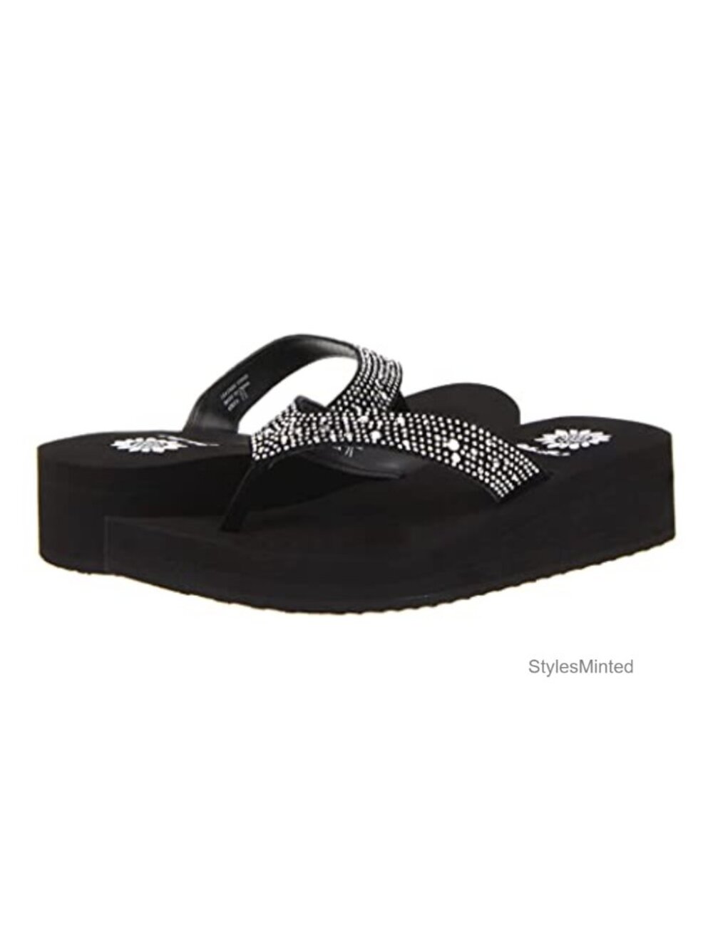 Wedge Flip Flop Sandals with Studded Rhinestone Strap Womens Suede